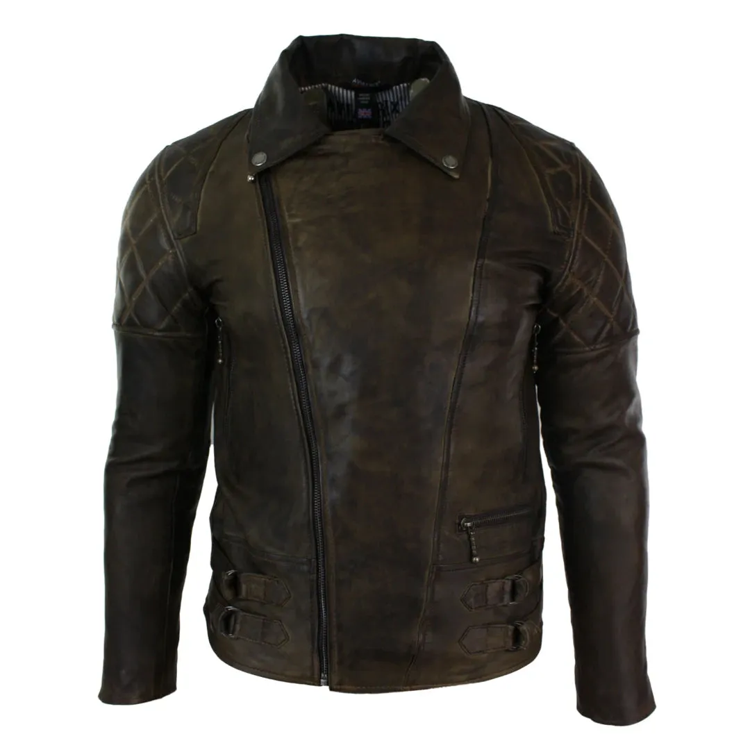 Men's Cross Zip Brown Biker Punk Rock Leather Jacket sold by Tru Clothing product image thumbnail 5