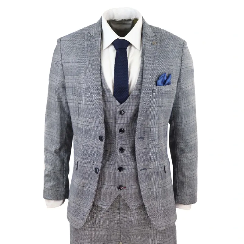 Jerry - Men's Marc Darcy 3 Piece Suit Blue Prince Of Wales Black Check sold by Tru Clothing