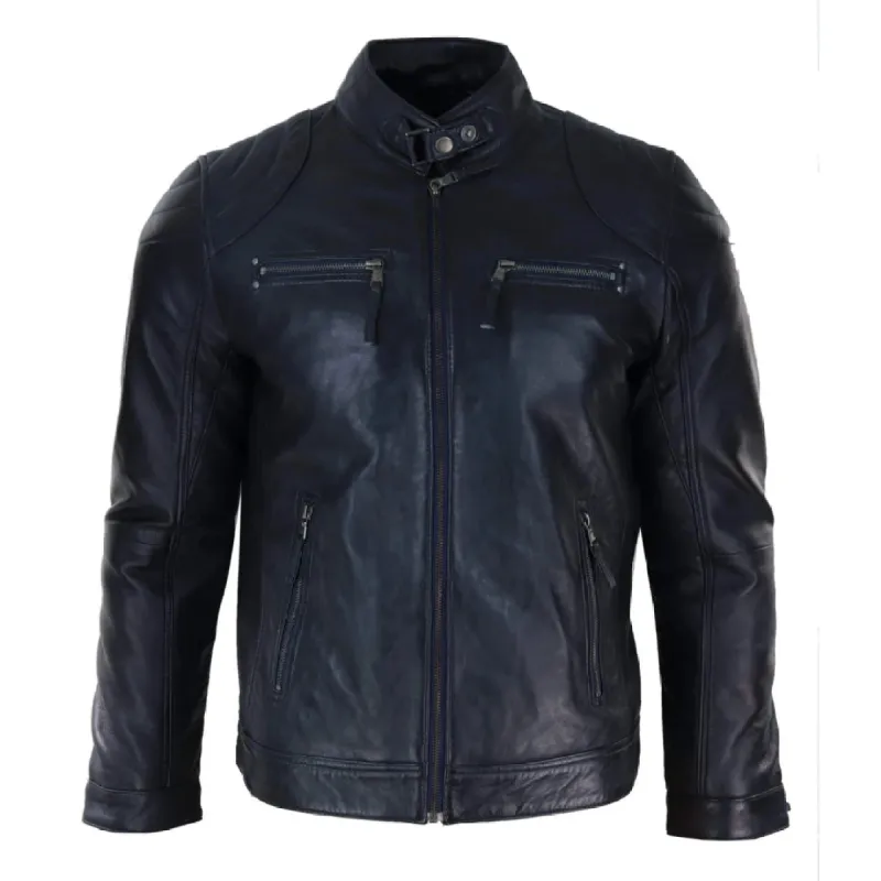 Men's Biker Zip Jacket Leather Light Short Classic Motorcycle sold by Tru Clothing