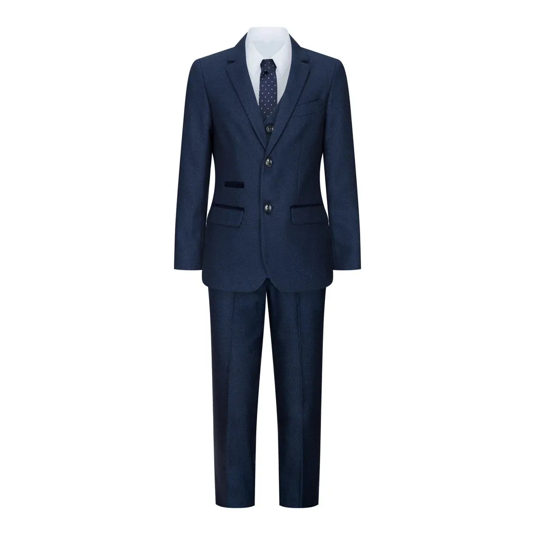 Arthur - Boys Navy Blue 3-Piece Tweed Birdseye Suit Formal Wedding Classic 1920s sold by Tru Clothing product image thumbnail 2