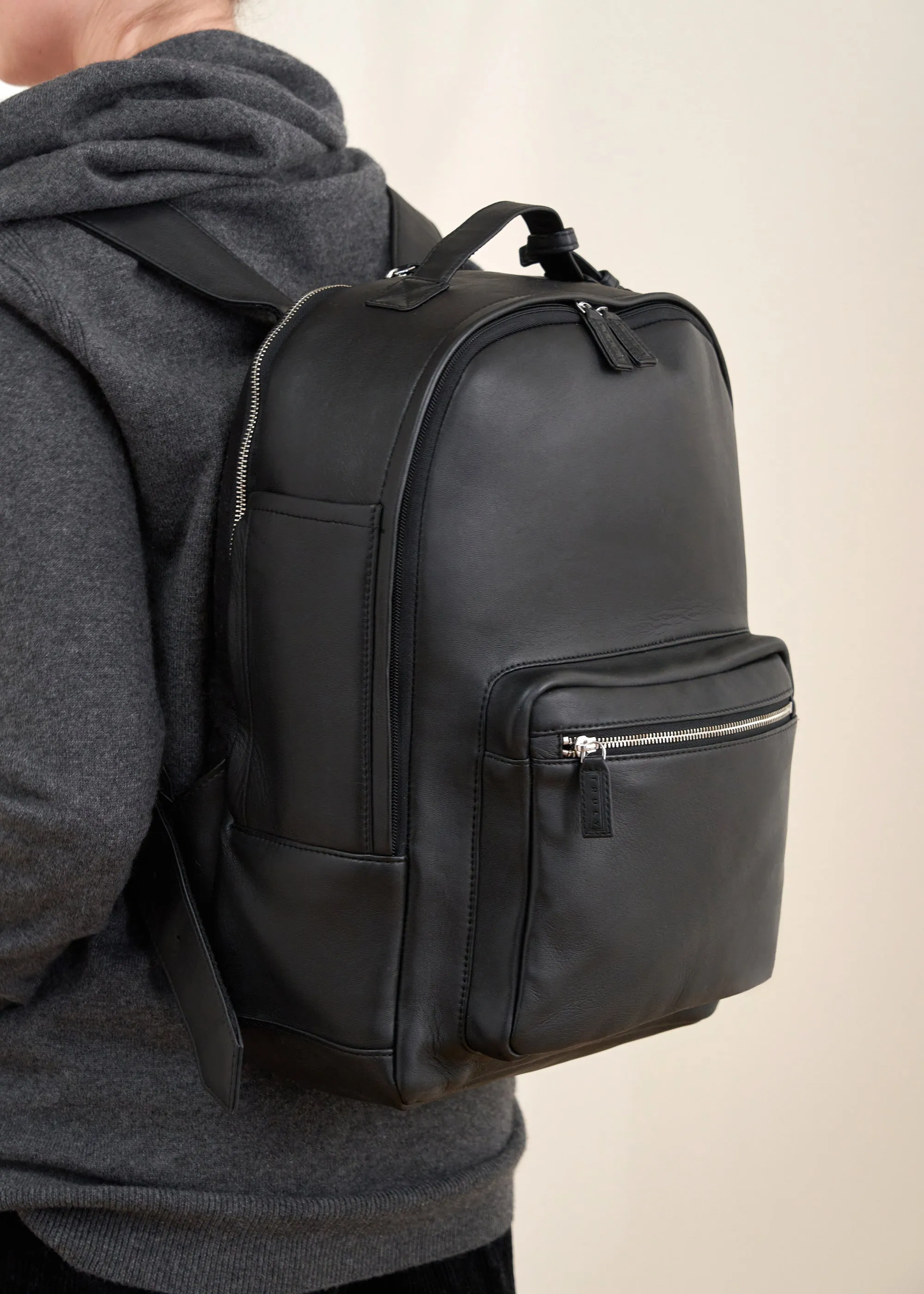 Black Leather Unisex Backpack sold by Truly
