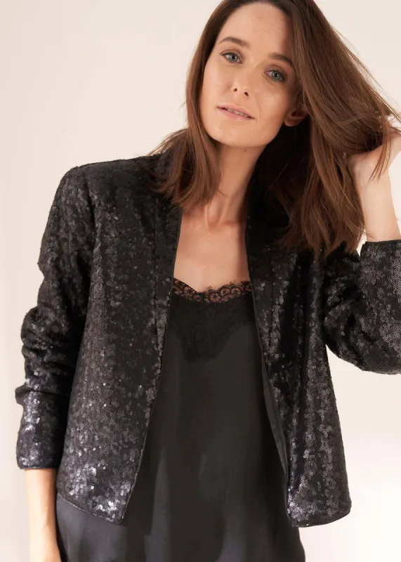 Black Crop Sequin Jacket sold by Truly