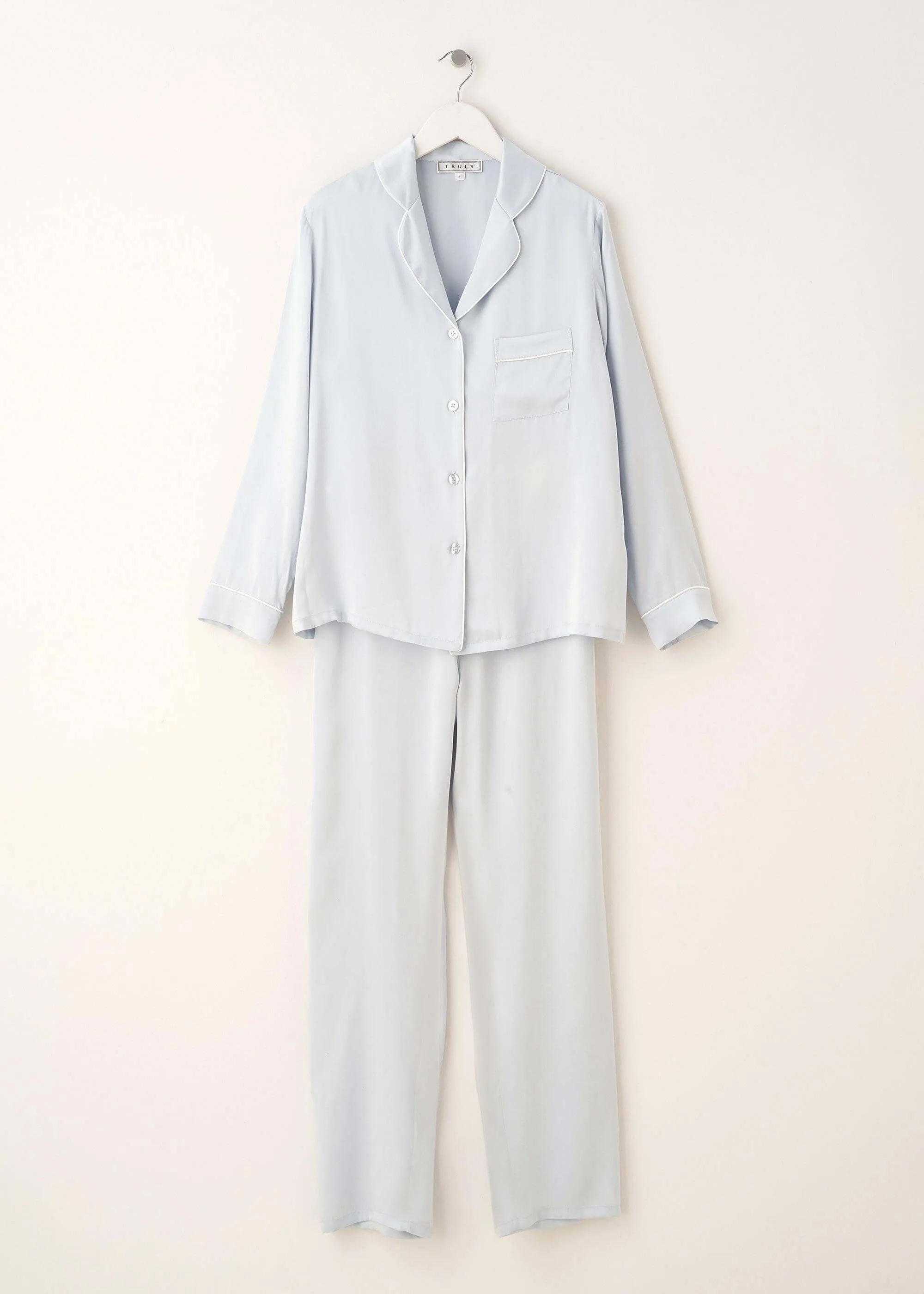 Dusty Blue Silk Pyjama Set sold by Truly product image thumbnail 3
