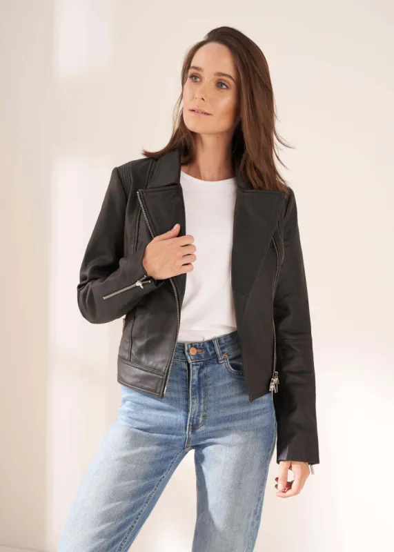 Black Leather Biker Jacket sold by Truly