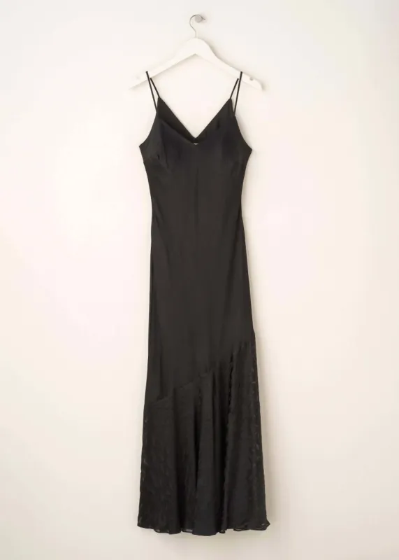 Black Satin Burnout Slip Dress sold by Truly