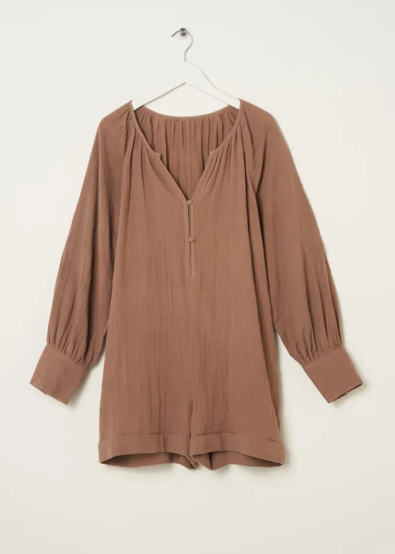 Camel Cotton Cheesecloth Playsuit sold by Truly