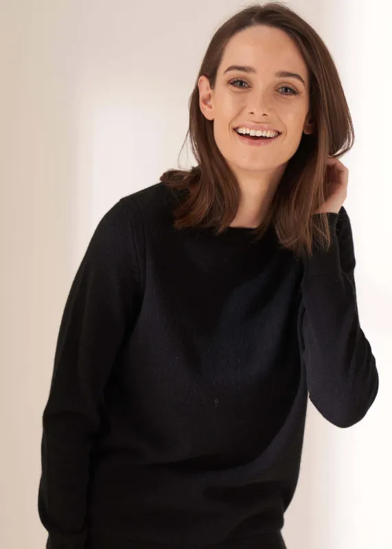 Black Cashmere Crew Neck Jumper sold by Truly