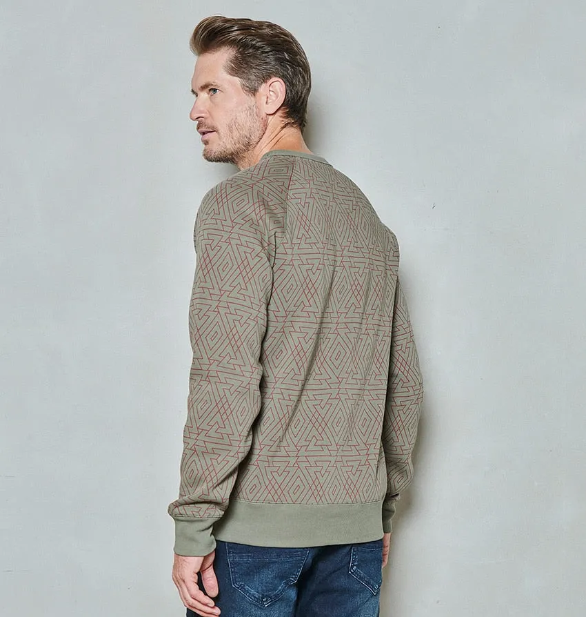 Men sweater crew allover print | Dusty Olive sold by Twinlife product image thumbnail 3