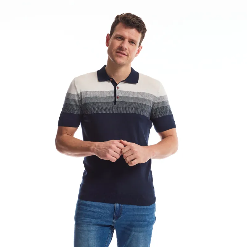 Men Knit Polo Gradient | Dress Blues sold by Twinlife