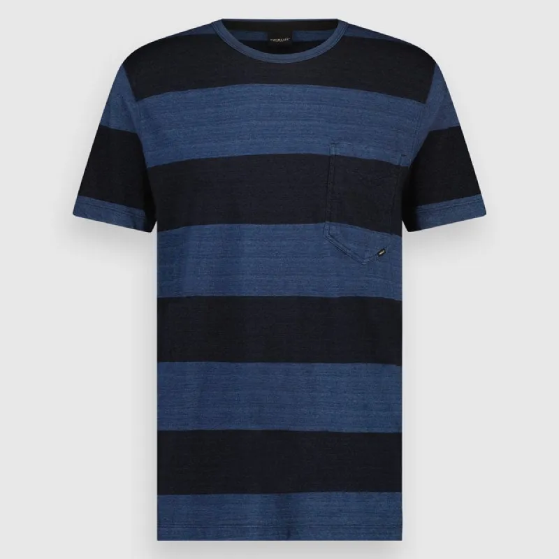 Men T.Shirt Crew Indigo Stripe Pocket | Dark Vintage sold by Twinlife