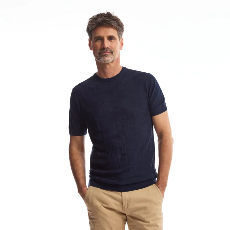 Men Knit Crew Floral | Dress Blues sold by Twinlife