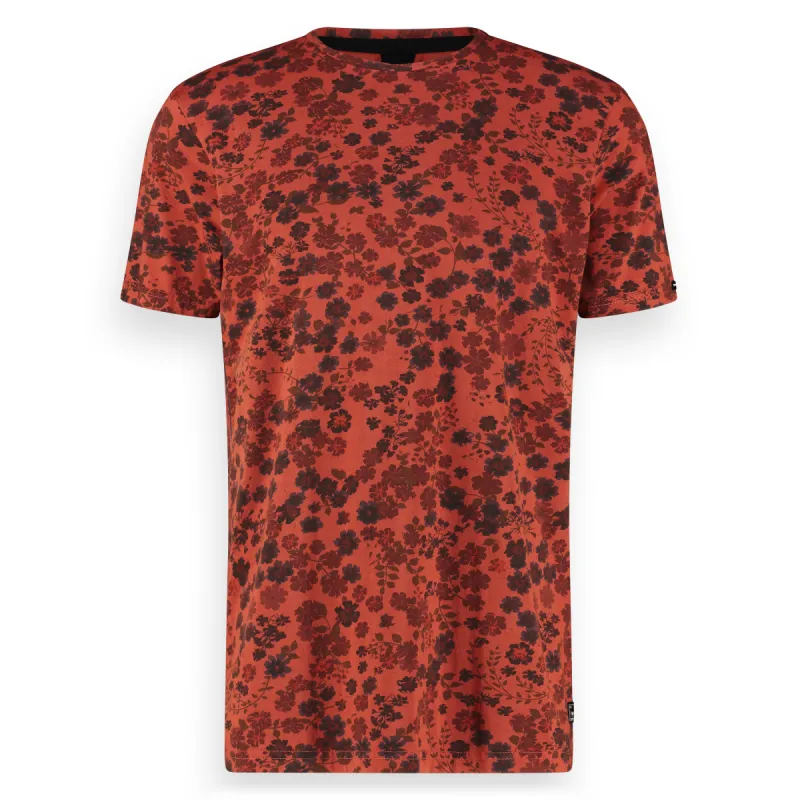 Men T.Shirt Crew Bamboo Aop Knit | Red Ochre sold by Twinlife