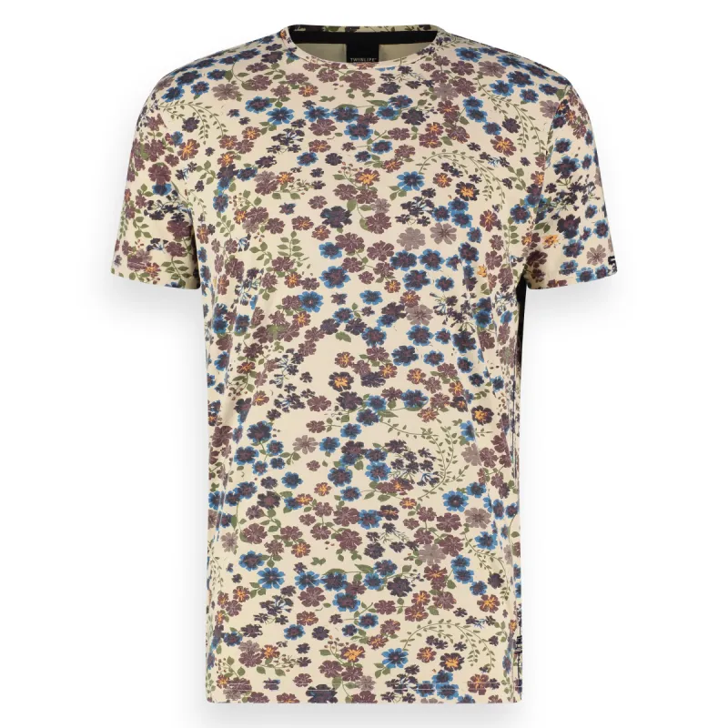 Men T.Shirt Crew Bamboo Aop Knit | Pale Khaki sold by Twinlife