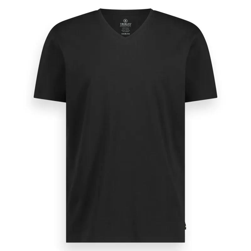 2 Pack V hals T-shirt | Black sold by Twinlife
