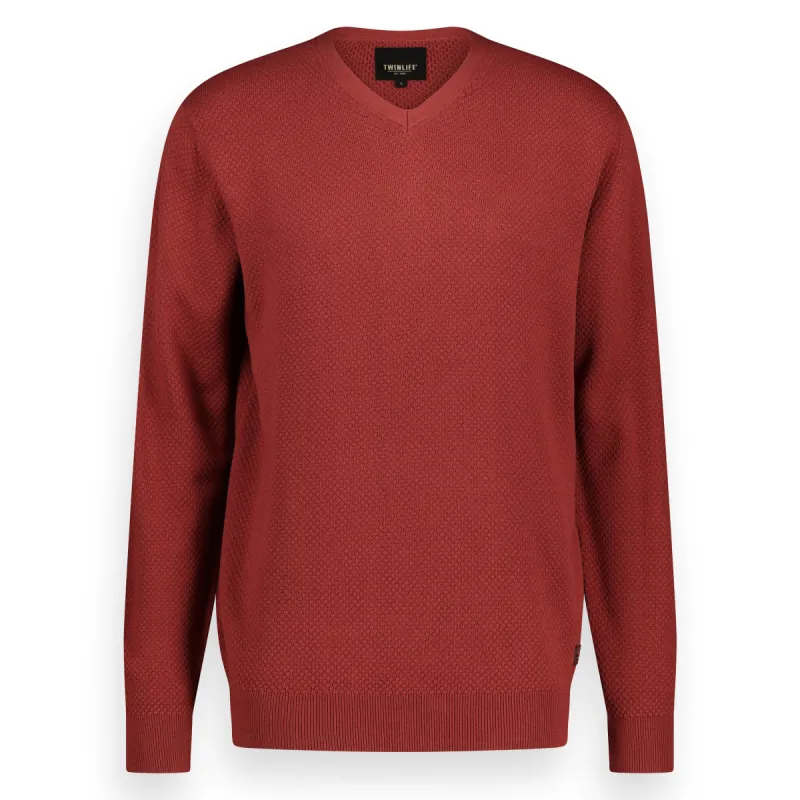 Men Pullover V-Neck Knit | Red Ochre sold by Twinlife