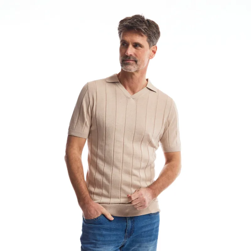 Men Knit Polo V-neck | Moonbeam sold by Twinlife