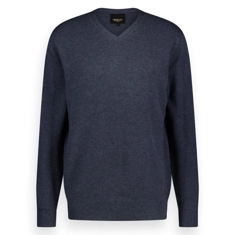 Men Pullover V-Neck Knit | Dress Blues sold by Twinlife