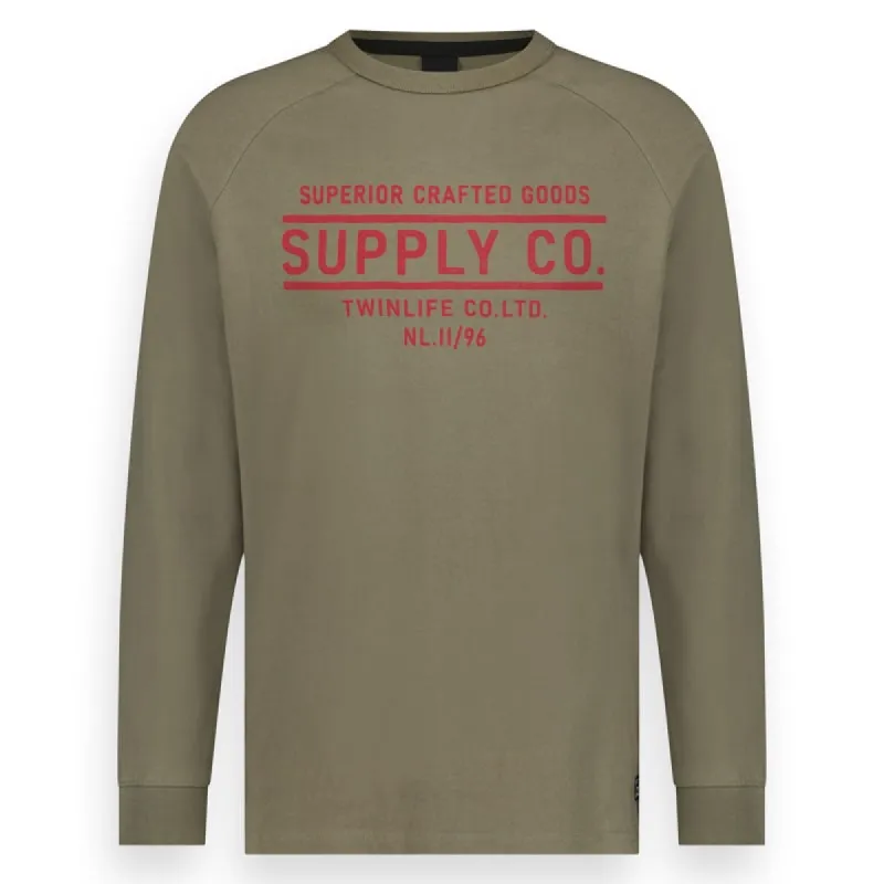 Men t-shirt long sleeve logo | Dusty Olive sold by Twinlife