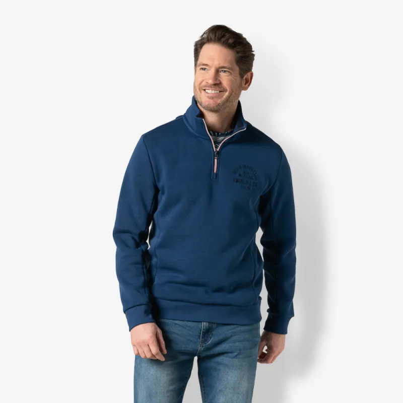 Men sweat half zip | Navy Peony sold by Twinlife