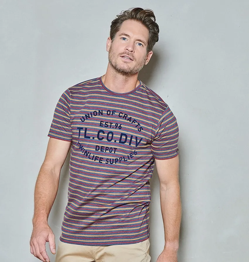 Men t-shirt short sleeve crew stripe art | Dark Denim sold by Twinlife product image thumbnail 2