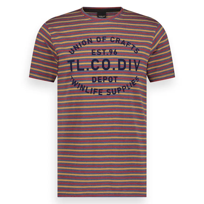 Men t-shirt short sleeve crew stripe art | Dark Denim sold by Twinlife