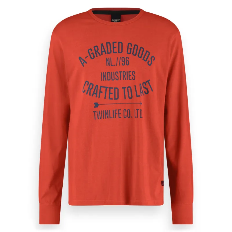 Men T.Shirt Logo L.S. Knit | Red Ochre sold by Twinlife