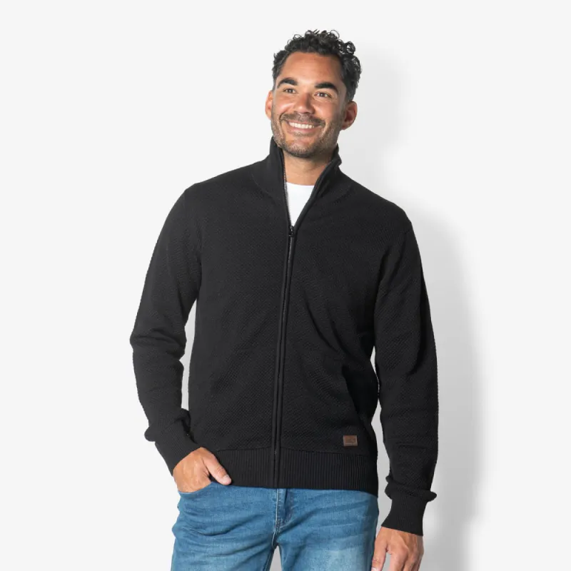Men Full Zip Structure Knit | Black sold by Twinlife