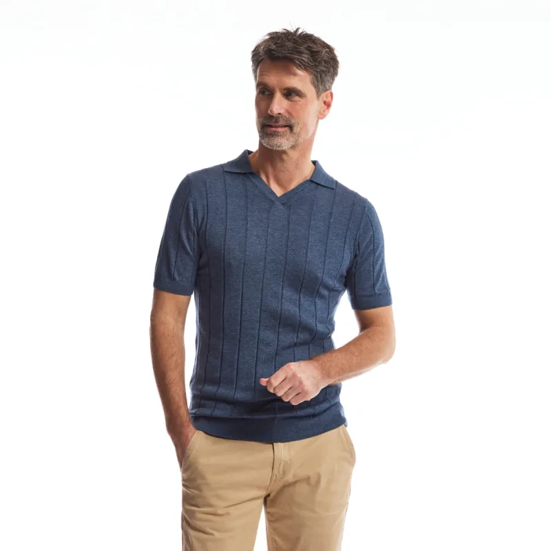 Men Knit Polo V-neck | Dark Denim sold by Twinlife