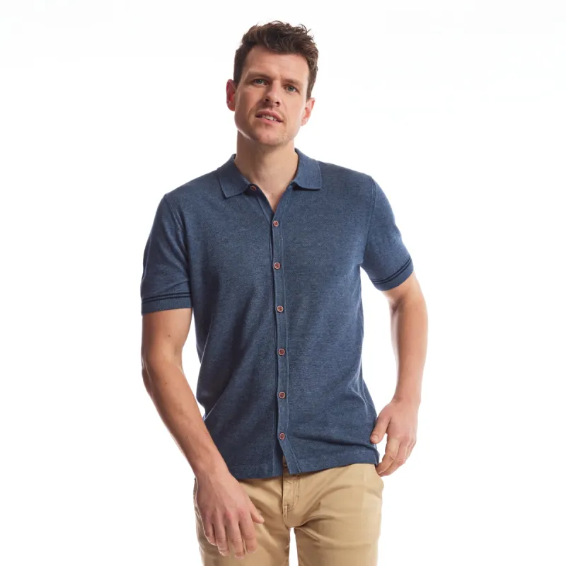 Men Knit Polo Full Button | Dark Denim sold by Twinlife