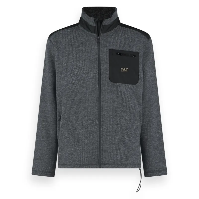 Men Sweat Full Zip Teddy, Knit | Asphalt sold by Twinlife