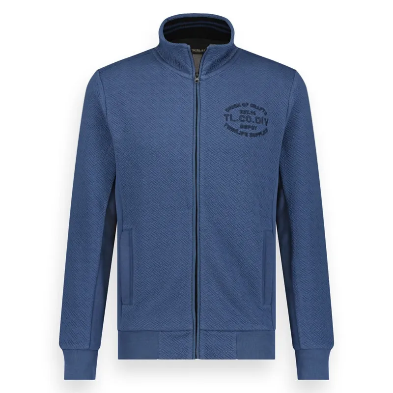 Men sweater full zip jacquard | Dark Denim sold by Twinlife