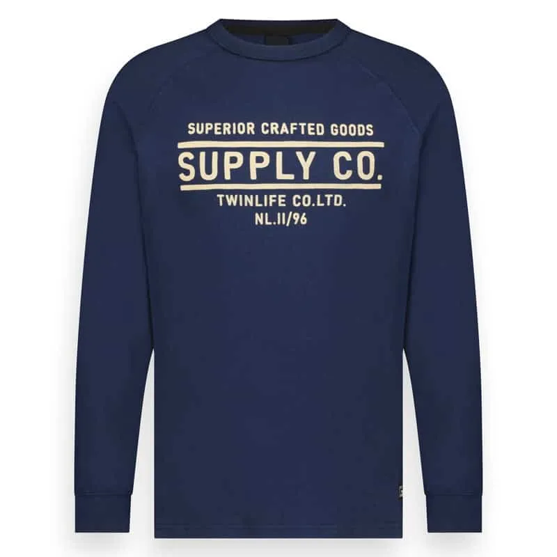 Men t-shirt long sleeve logo | Dark Denim sold by Twinlife