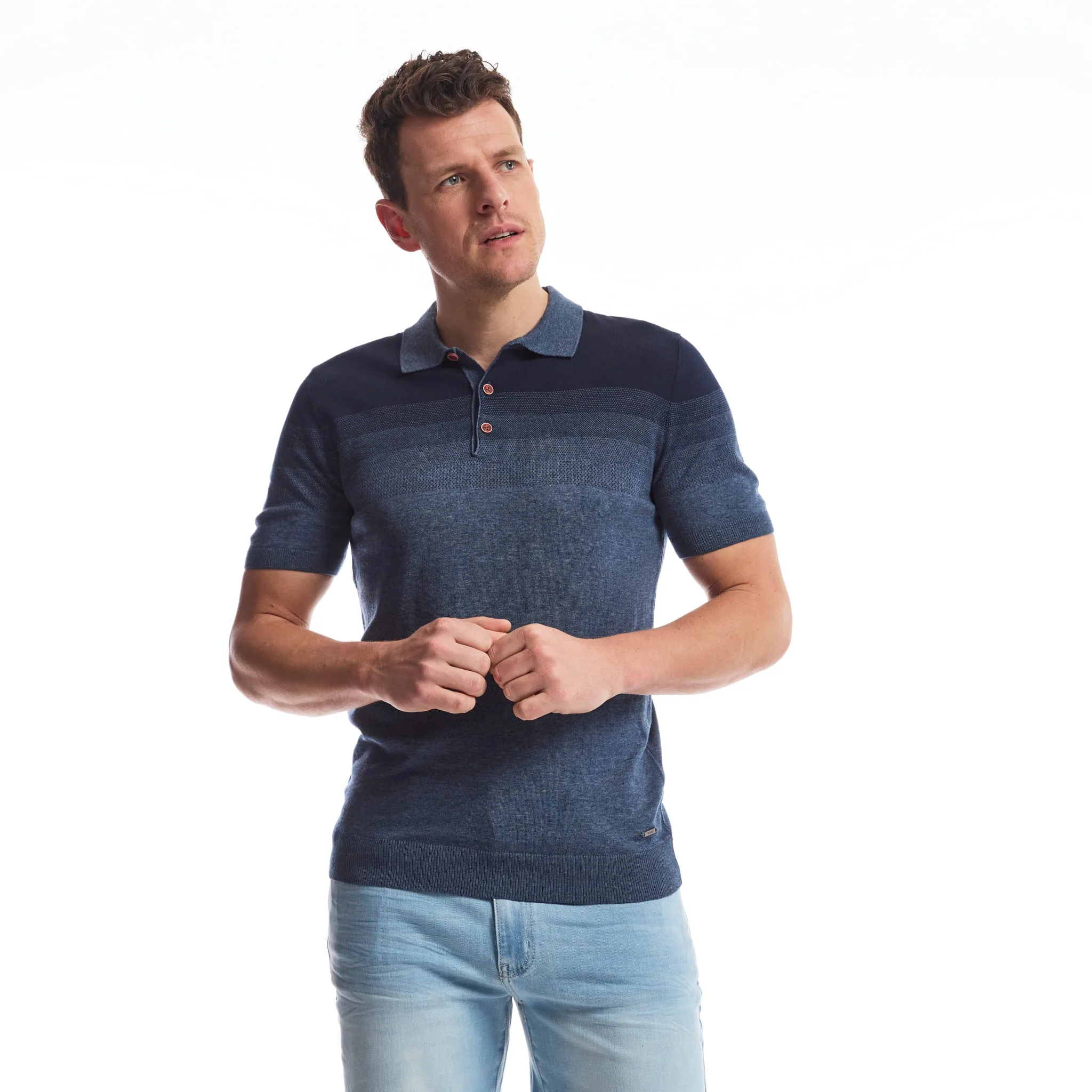 Men Knit Polo Gradient | Dark Denim sold by Twinlife