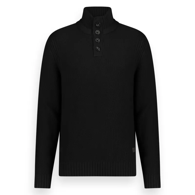 Men Pullover Half Button Knit | Black sold by Twinlife