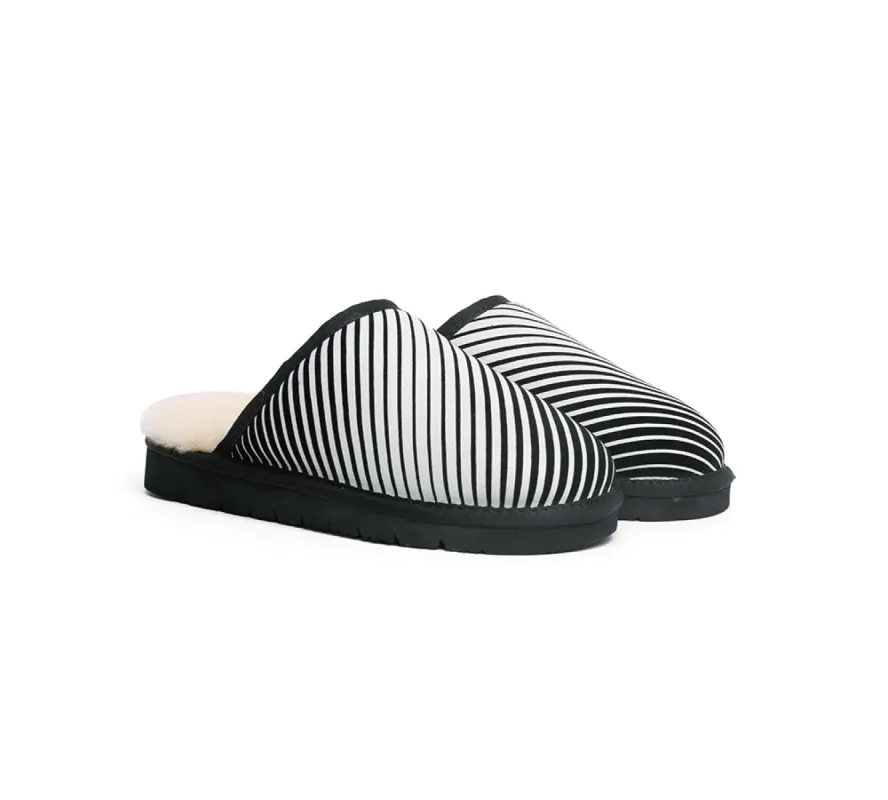 EVERAU® UGG Slippers Sheepskin Wool Black Diagonal Stripe Print Suede Cruz EU40 sold by UGG Express