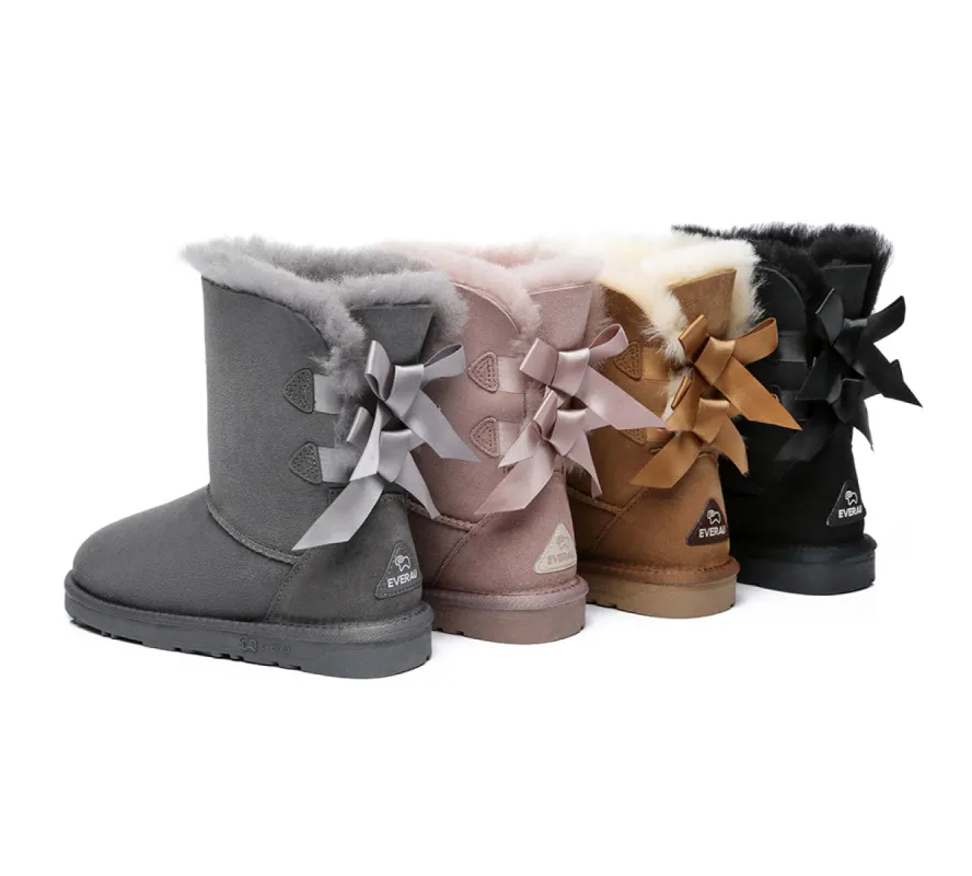 EVERAU® UGG Boots Women Sheepskin Wool Double Baily Short Back Bow sold by UGG Express