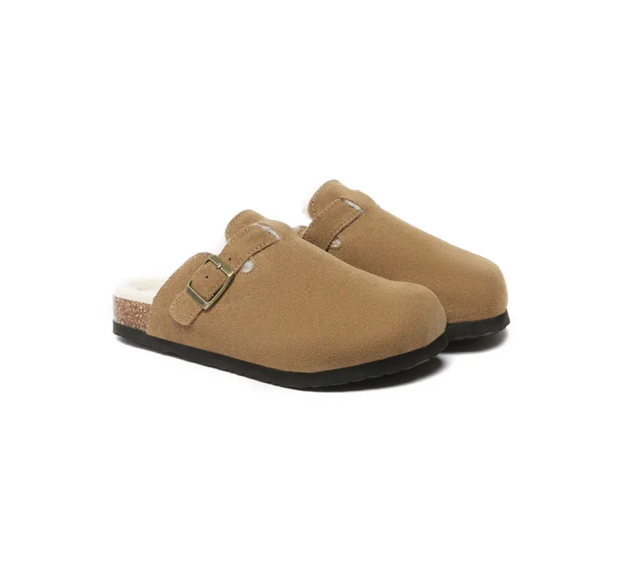 EVERAU® Adjustable Buckled Straps Slip-on Suede Flat Clog Slides Malka sold by UGG Express