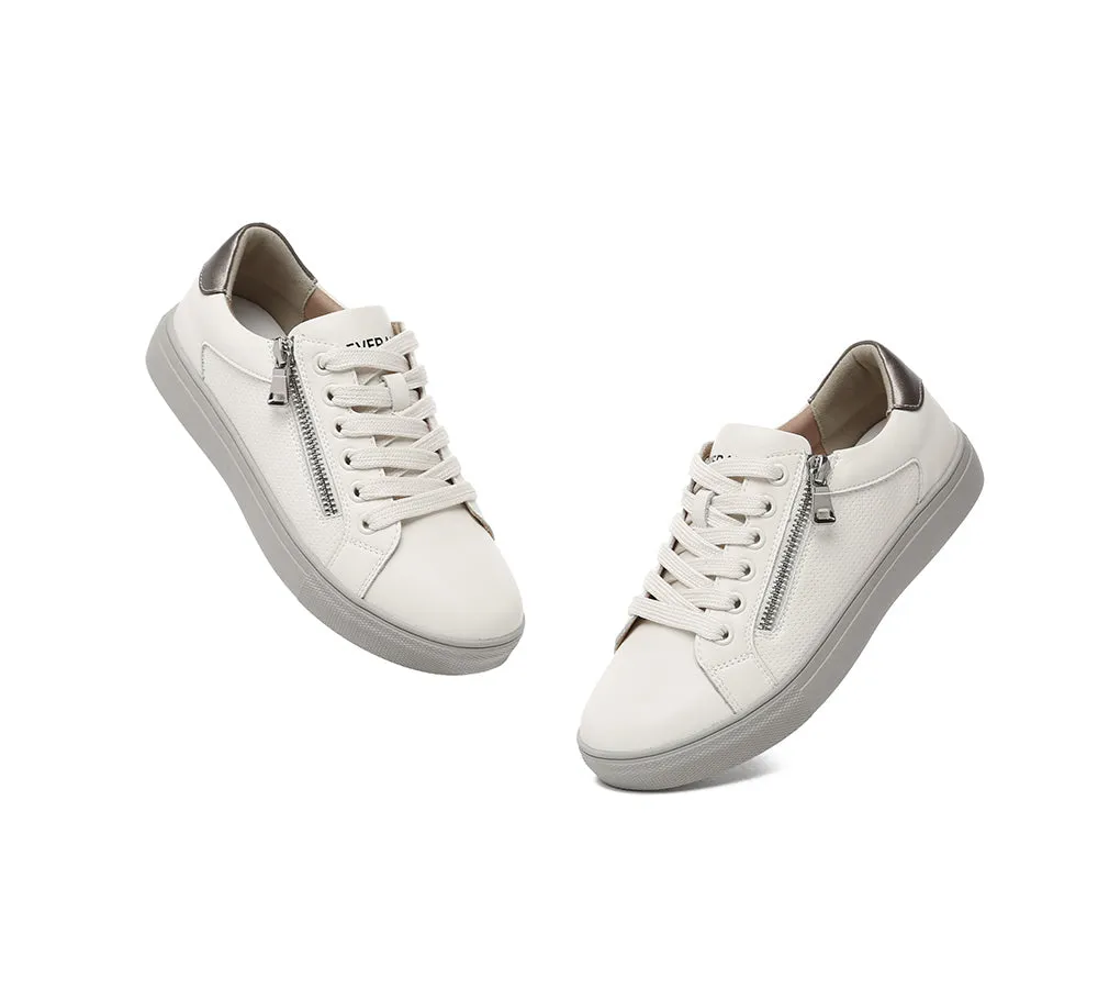 EVERAU® Women Leather Zip Decor Low-top White Sneakers Chloe sold by UGG Express product image thumbnail 4