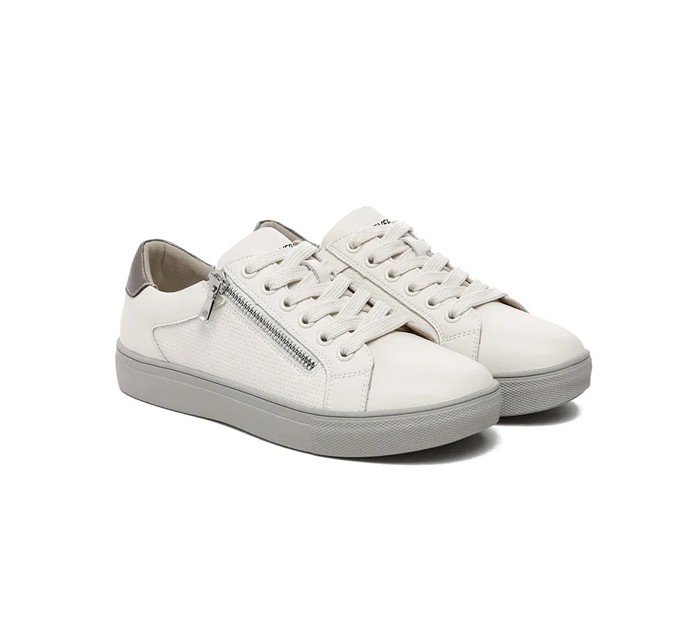 EVERAU® Women Leather Zip Decor Low-top White Sneakers Chloe sold by UGG Express
