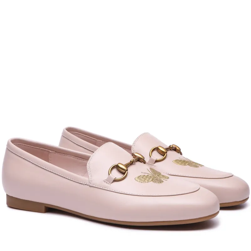 EVERAU® Metal Buckle Butterfly Embroidery Pink Loafers sold by UGG Express