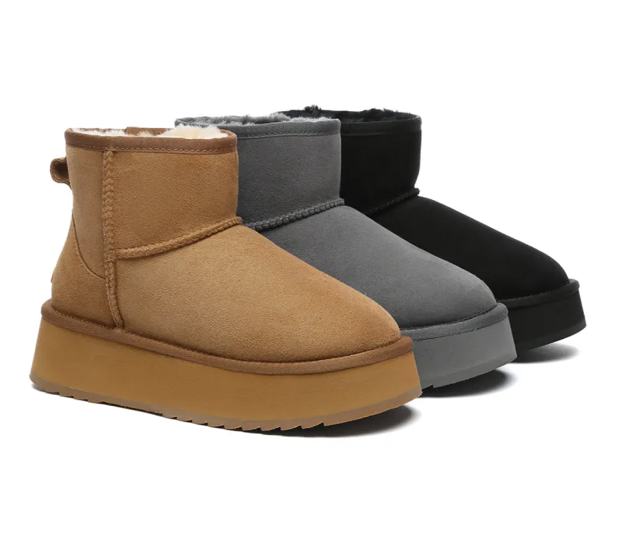 EVERAU® UGG Boots Sheepskin Wool Ankle Platform Thick Bottom Mini Classic sold by UGG Express