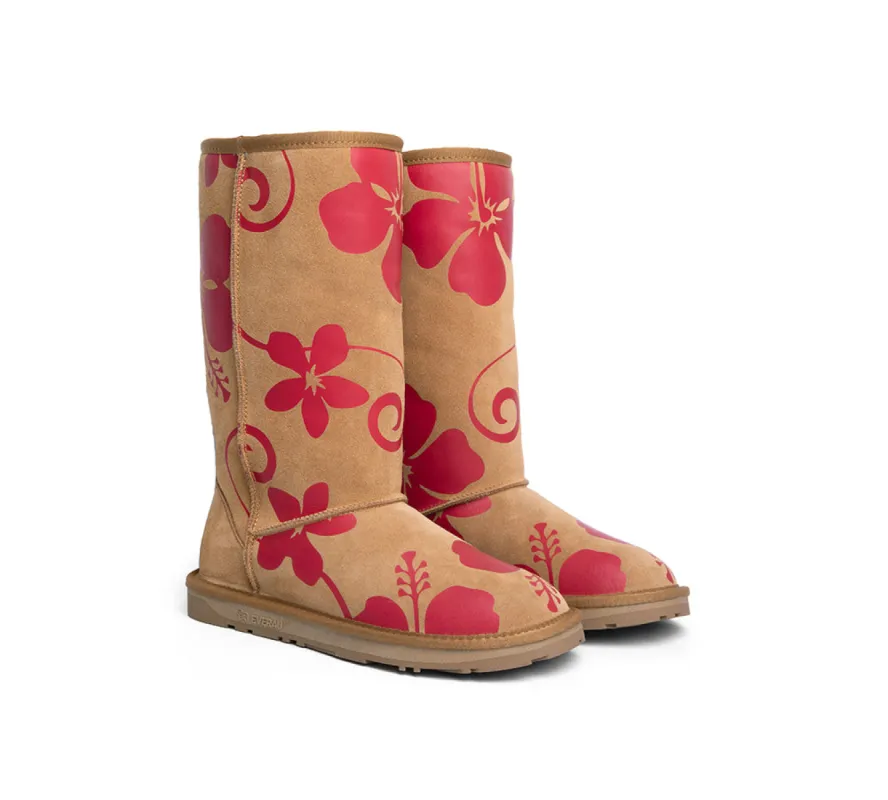 EVERAU® UGG Boots Sheepskin Wool Red Floral Print Tall Classic Suede EU41 sold by UGG Express