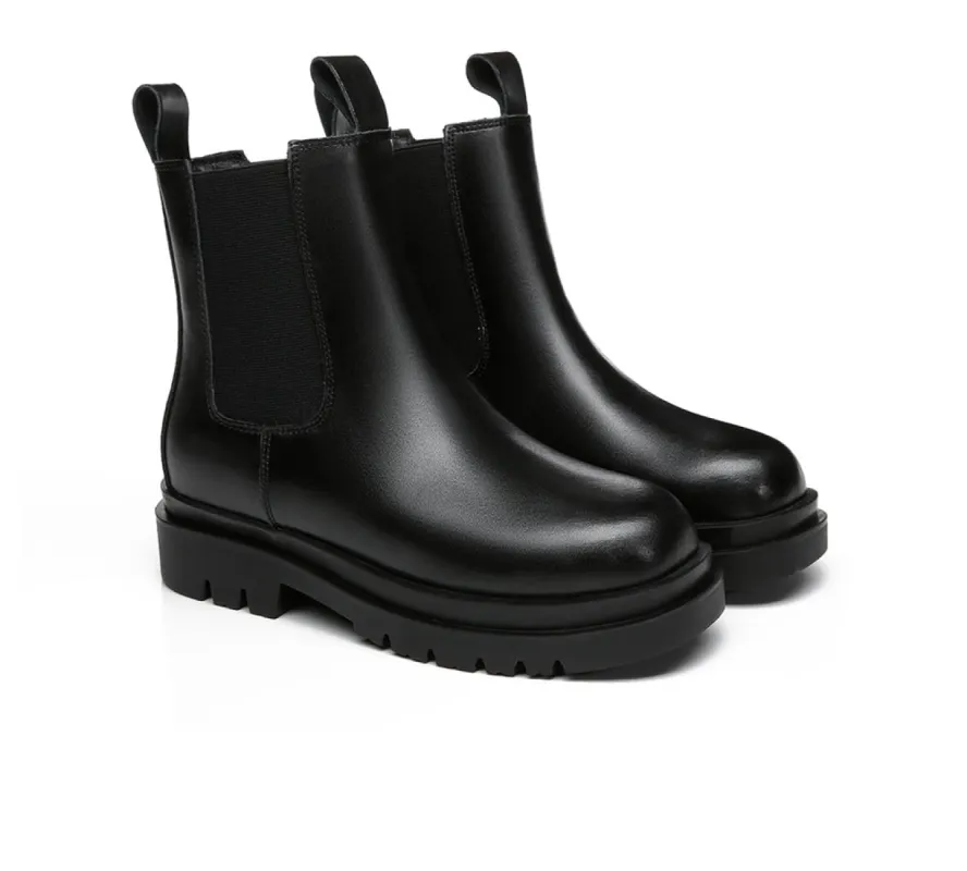 TARRAMARRA® Women Leather Sheepskin Wool Black Chunky Boots Vaneta sold by UGG Express