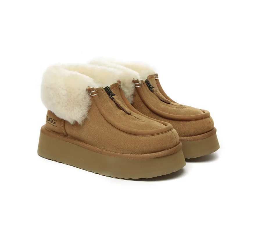 AUSTRALIAN SHEPHERD® UGG Boots Sheepskin Wool Collar Zipper Platform Ankle Boots sold by UGG Express