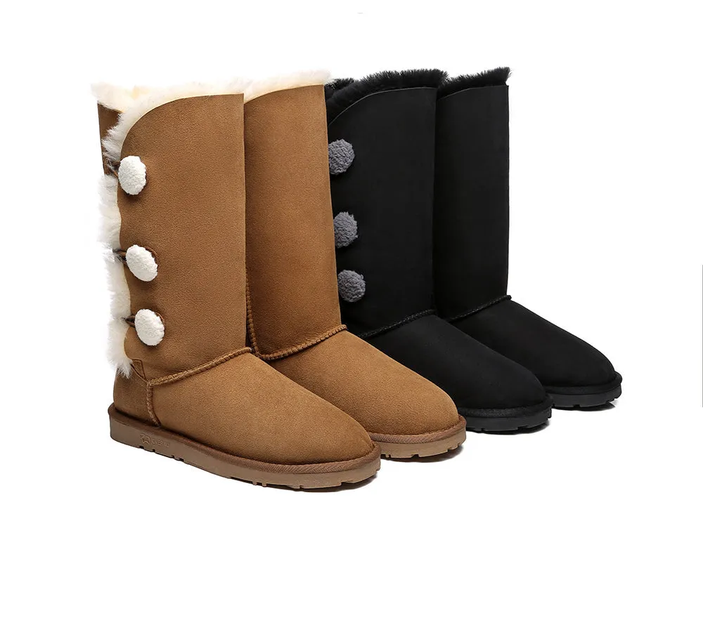 EVERAU® UGG Women Sheepskin Wool Triple button Boots Tall Espina sold by UGG Express