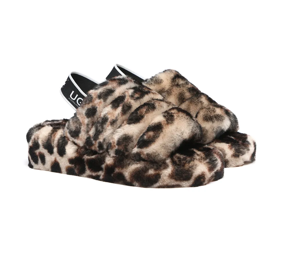 AUSTRALIAN SHEPHERD® UGG Women Slingback Leopard Print Fluffy Slides Pamela sold by UGG Express