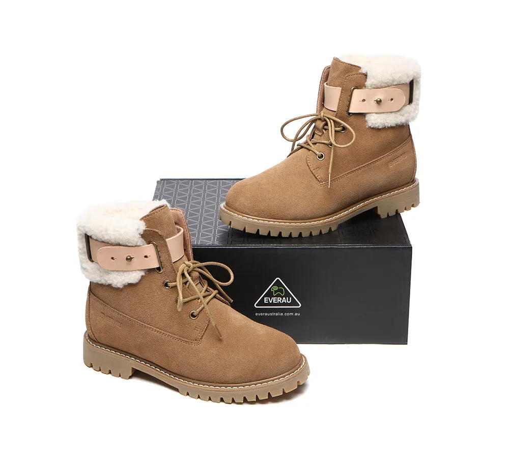 EVERAU® Women Sheepskin Wool Lace Up Fashion Boots Martin sold by UGG Express product image thumbnail 4