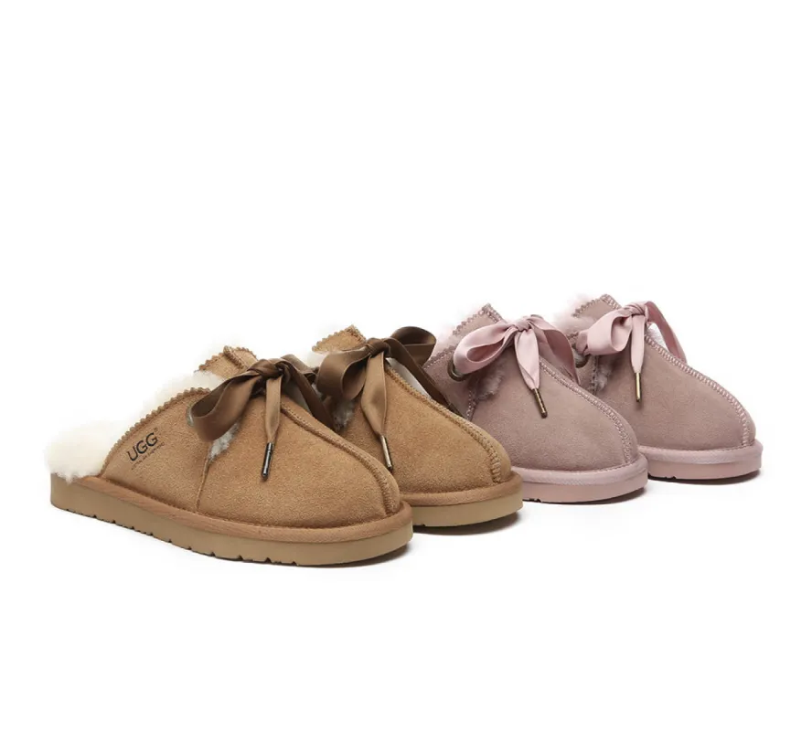 AUSTRALIAN SHEPHERD® UGG Slippers Women Sheepskin Wool Adjustable Ribbon Bow Ruby sold by UGG Express