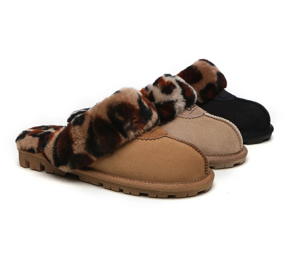 AUSTRALIAN SHEPHERD® UGG Slippers Women Double Face Sheepskin Wool Leopard Print sold by UGG Express