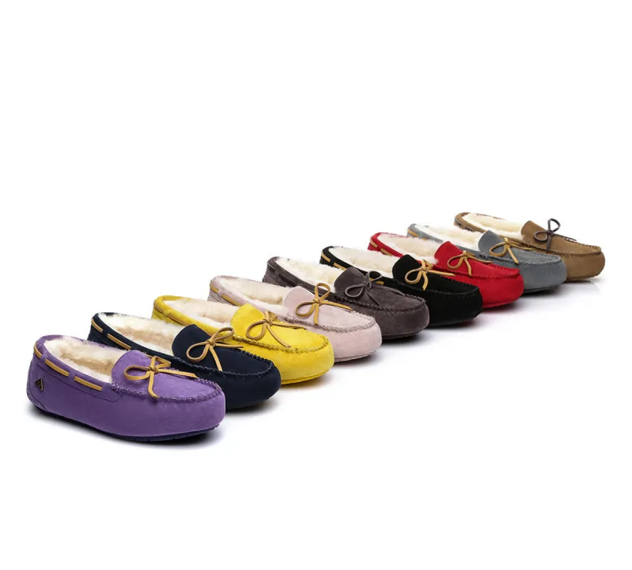 EVERAU® UGG Slippers Women Sheepskin Wool Bow Casual Miracle Moccasins sold by UGG Express